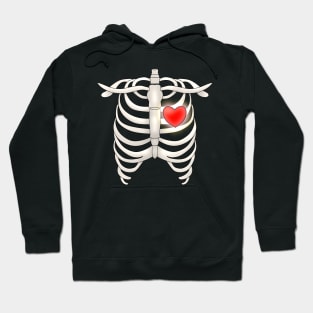 Ribcage With Red Shining Heart Hoodie